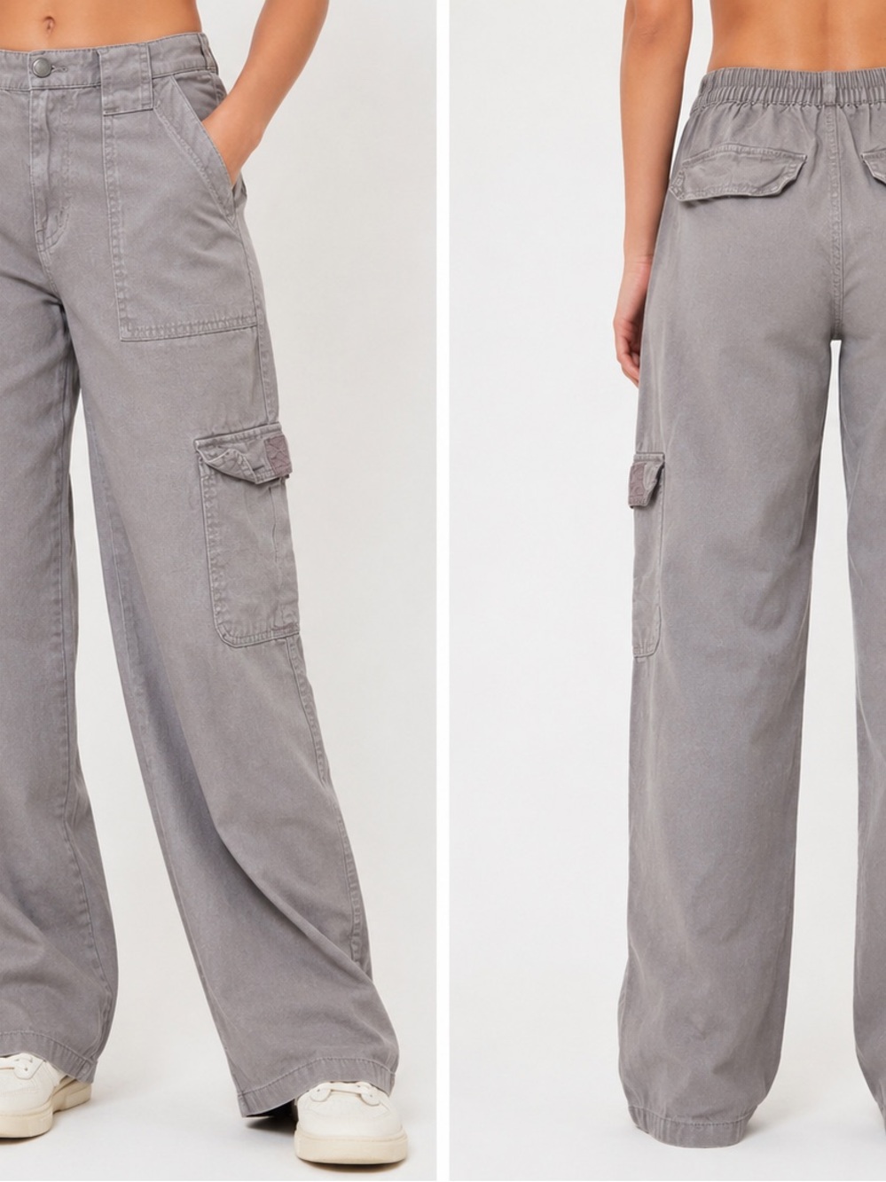 Gray Wide-Leg Cargo Pants